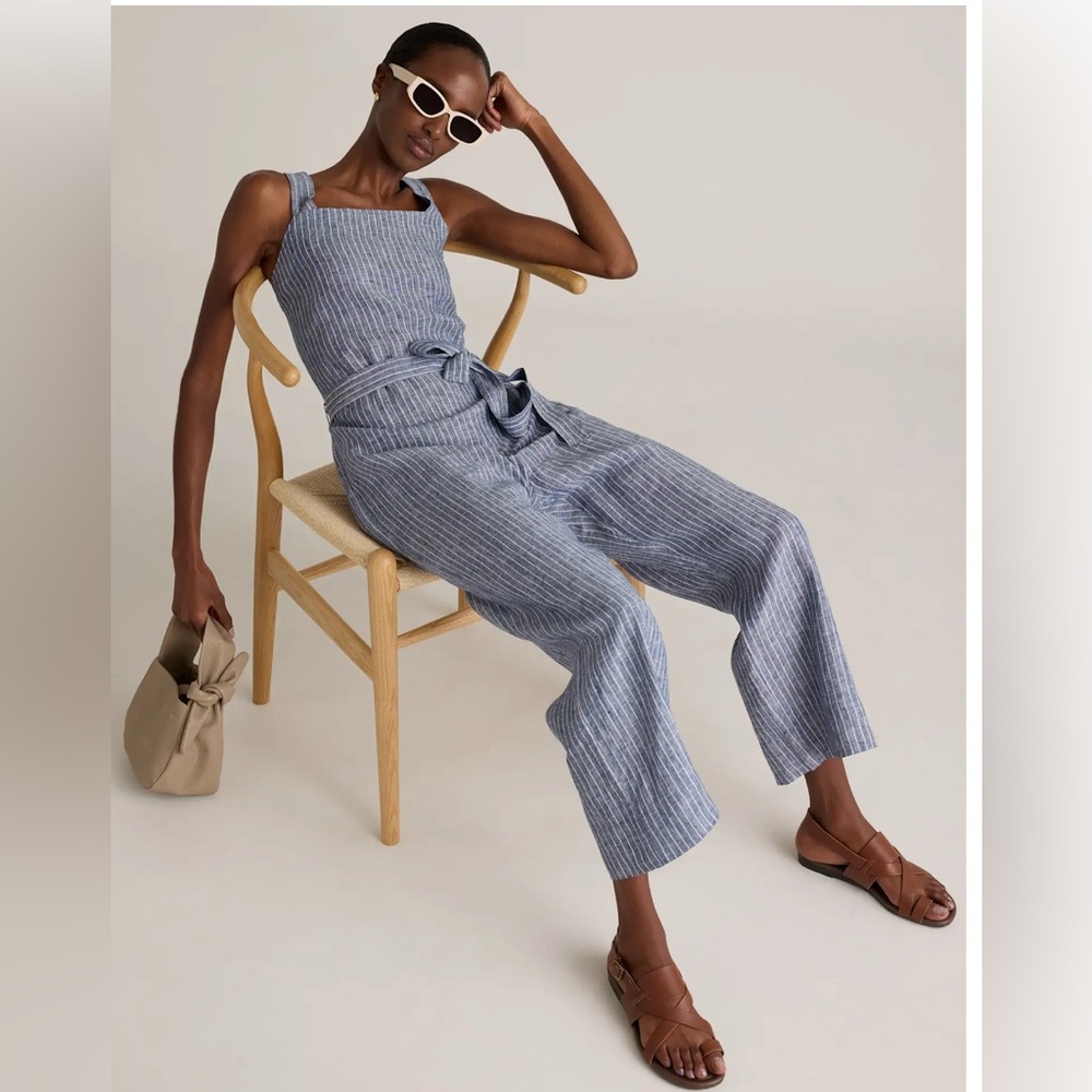 Quince Blue Striped Jumpsuit